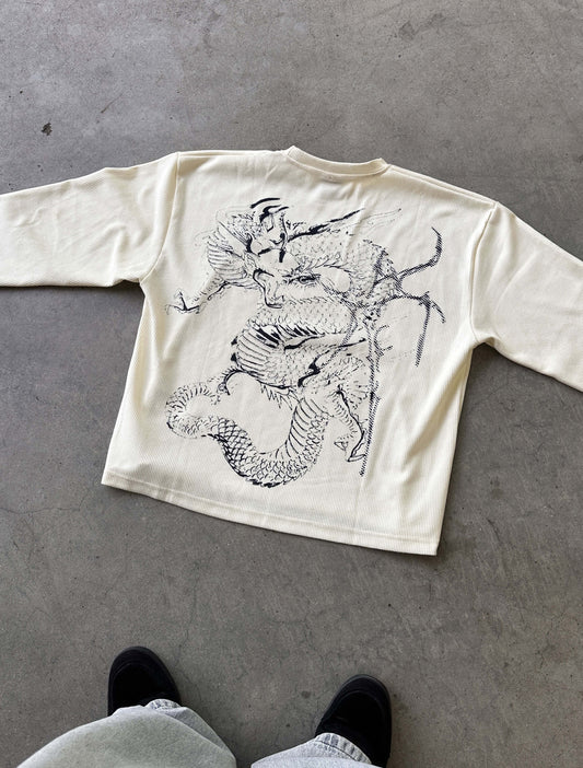 IVORY NAVY WAFFLE LONG SLEEVE