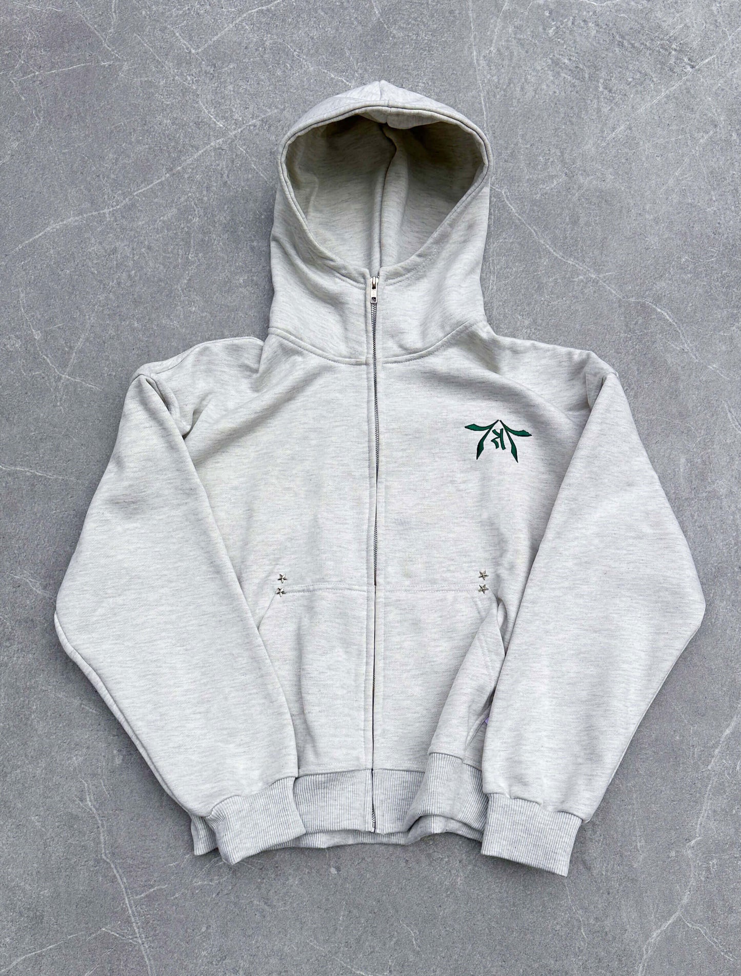 IVORY GREY-GREEN ZIP HOODIE