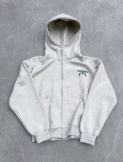 IVORY GREY-GREEN ZIP HOODIE