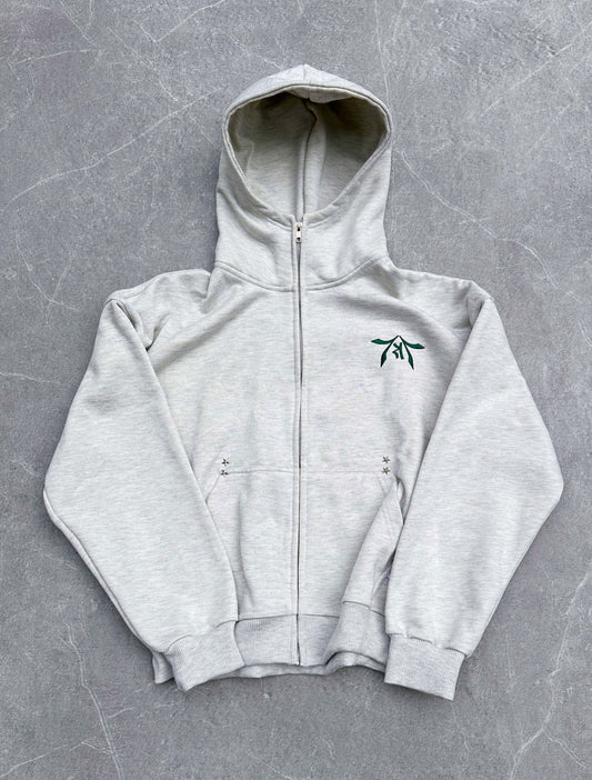 IVORY GREY-GREEN ZIP HOODIE
