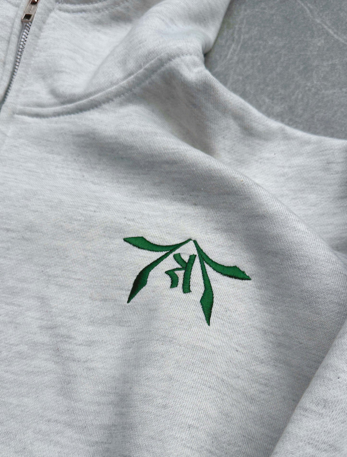 IVORY GREY-GREEN ZIP HOODIE