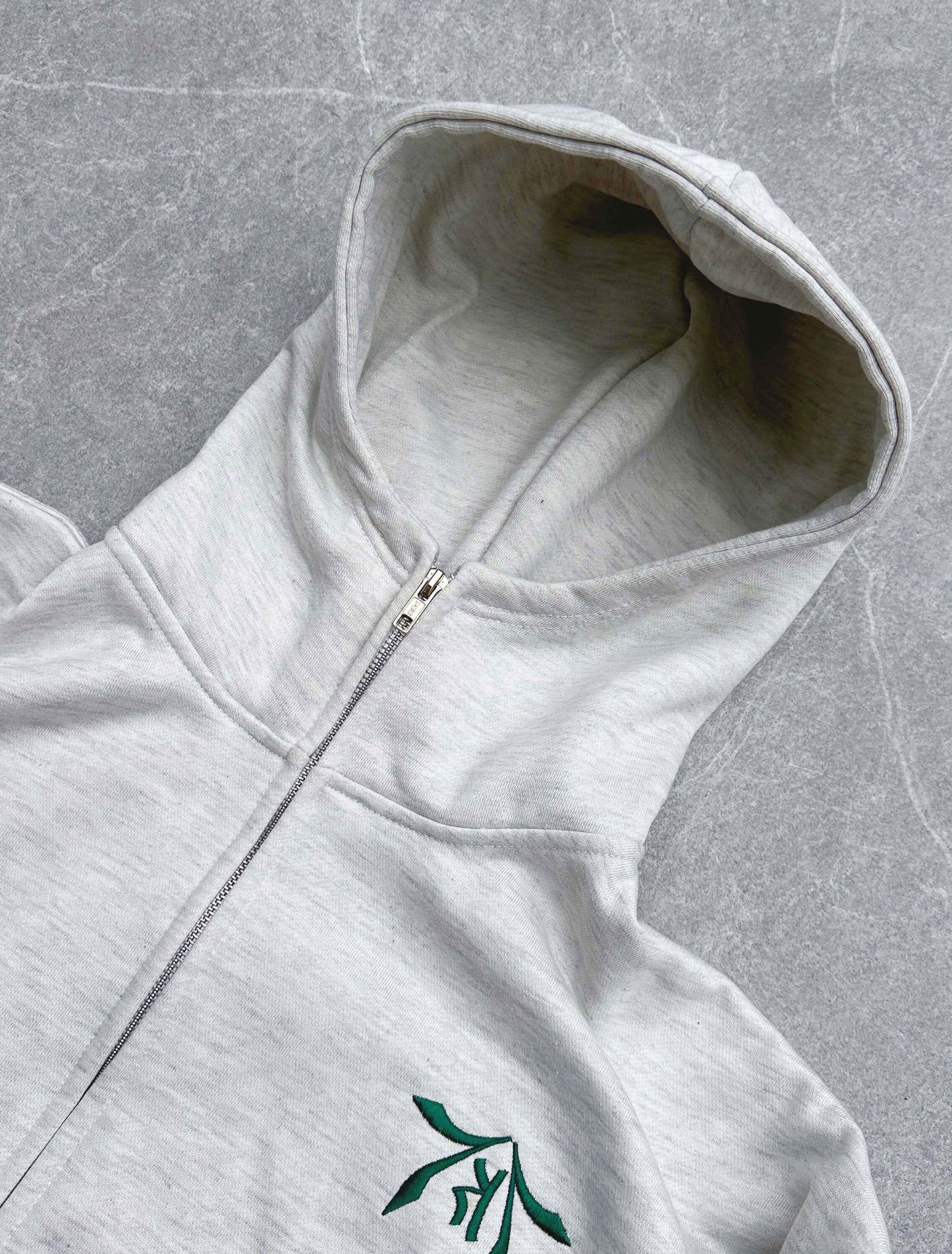 IVORY GREY-GREEN ZIP HOODIE