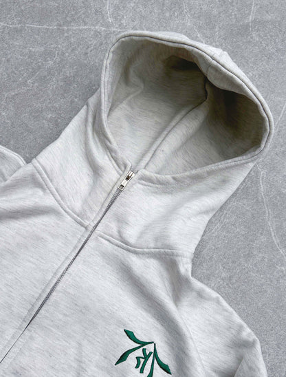 IVORY GREY-GREEN ZIP HOODIE