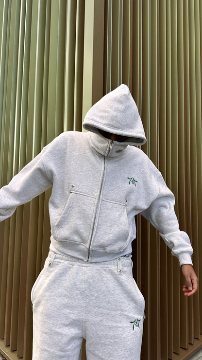 IVORY GREY-GREEN ZIP HOODIE