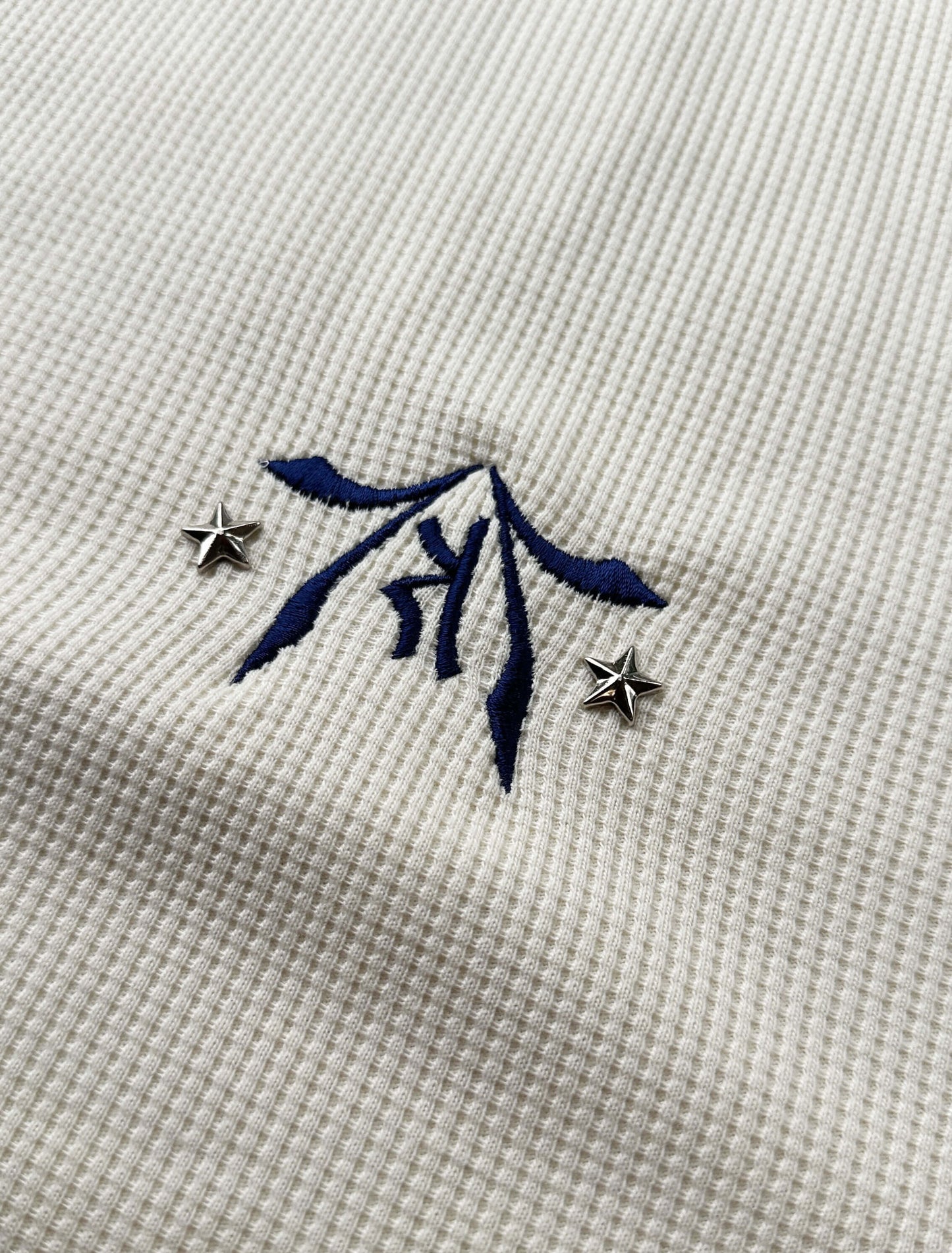 IVORY NAVY WAFFLE LONG SLEEVE