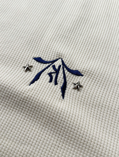 IVORY NAVY WAFFLE LONG SLEEVE
