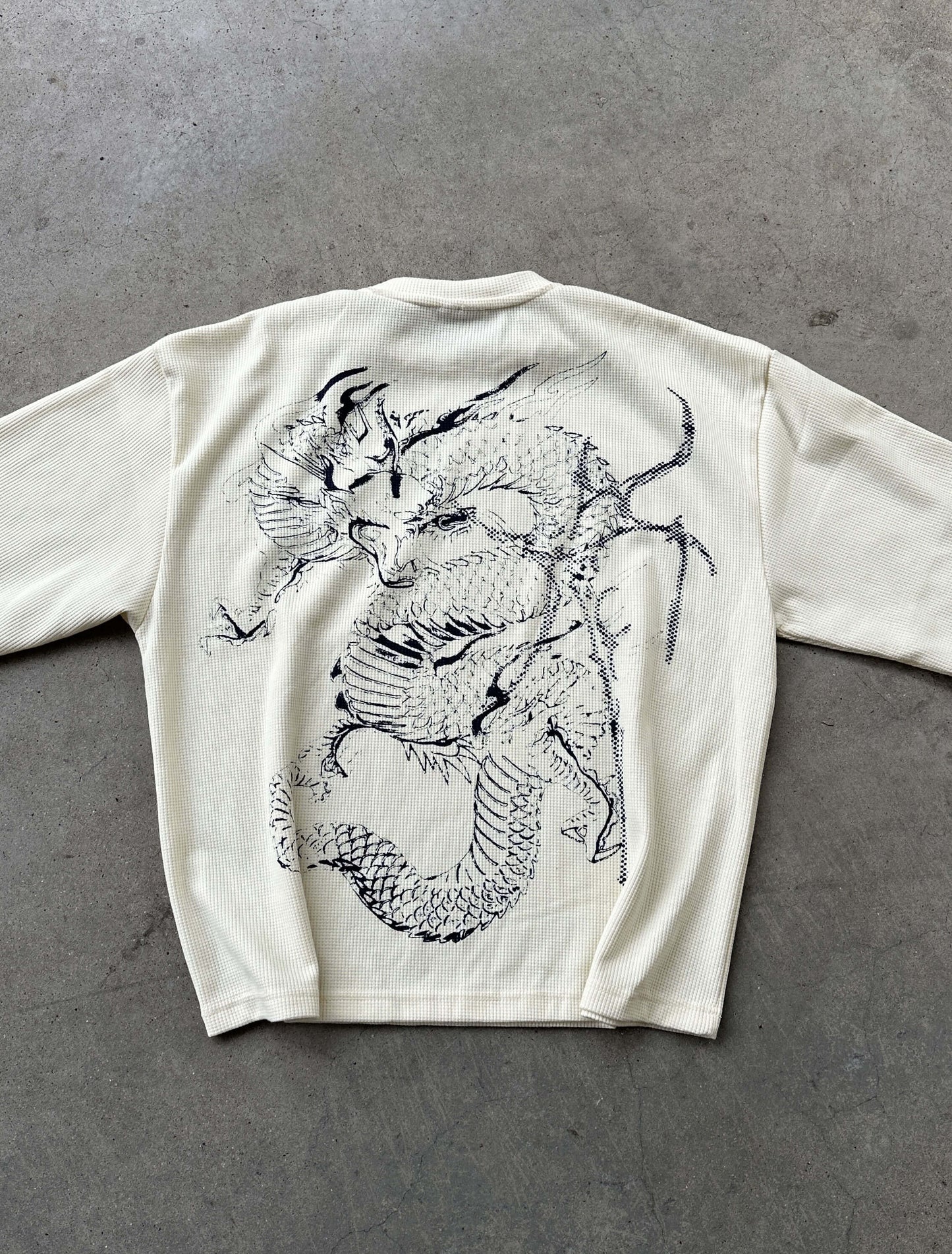 IVORY NAVY WAFFLE LONG SLEEVE