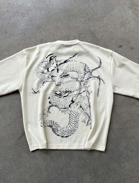 IVORY NAVY WAFFLE LONG SLEEVE