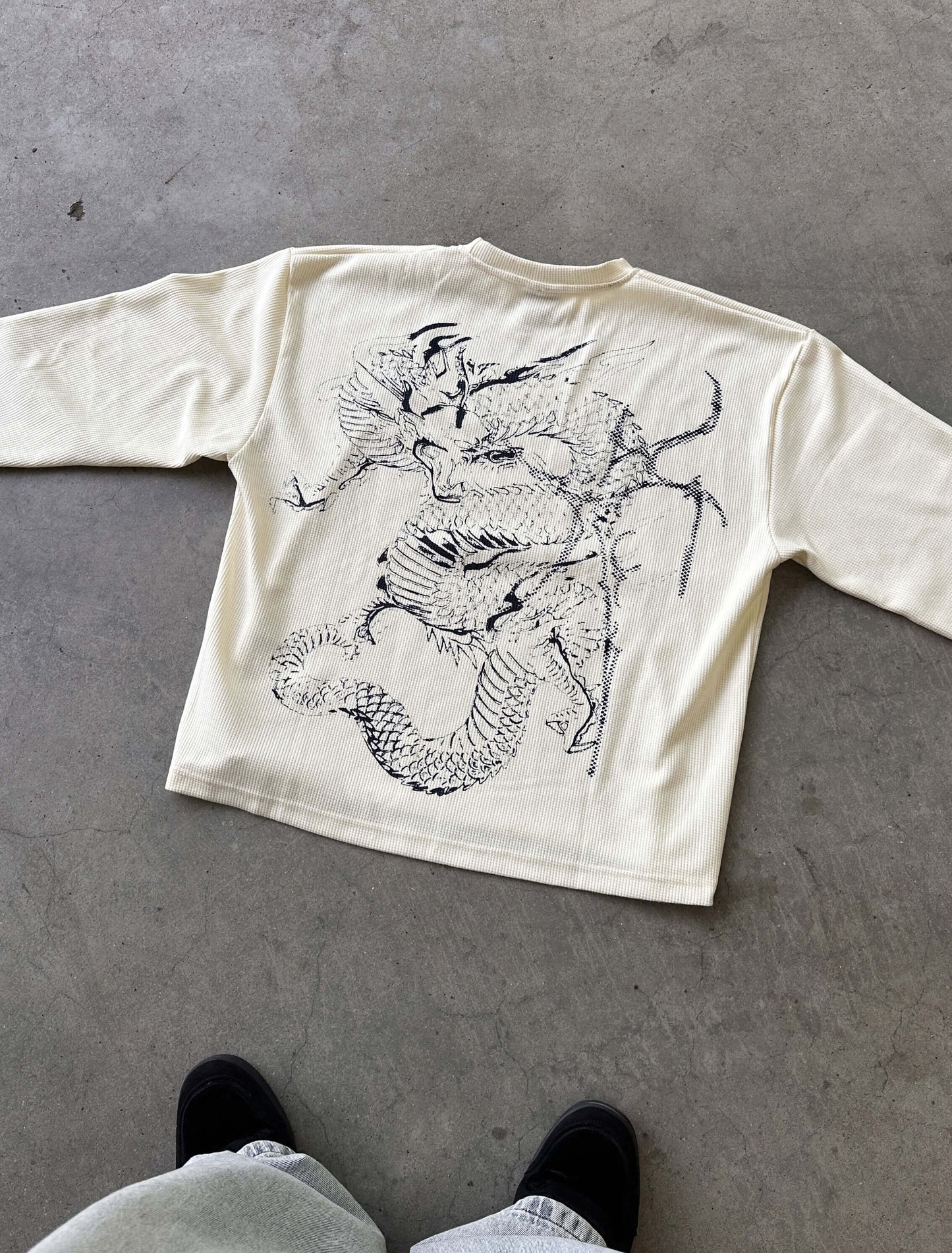 IVORY NAVY WAFFLE LONG SLEEVE